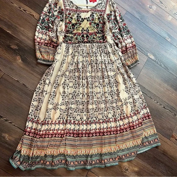 Anthropologie BHANUNI Far Fields Field flowers floral beaded dress puffy sleeves - Picture 7 of 15